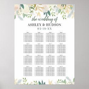 Poster Assento De Casamento De Creme Floral Dourado