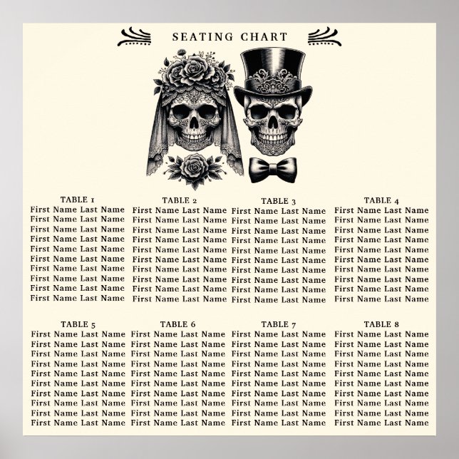 Poster Assento de Casamento de Esqueleto Dourado de Creme (Frente)