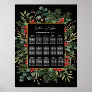 Poster Assento de Casamento de Natal Preto com Verde Dour