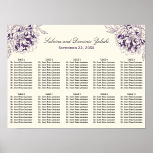 Poster Assento de Casamento de Peônia Floral Roxa Elegant