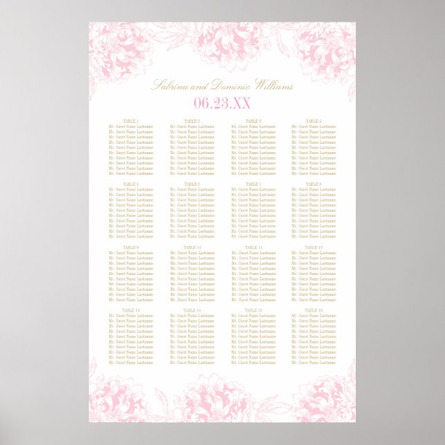 Póster Assento de Casamento de Peônia Rosa Elegante a Dou (Frente)