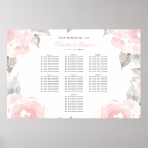 Póster Assento de Casamento de Rosa em Aquarela Rosa e Ci
