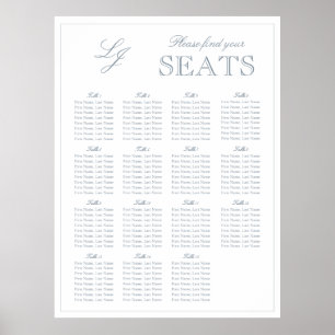 Poster Assento de Casamento de Script de Monograma Azul M
