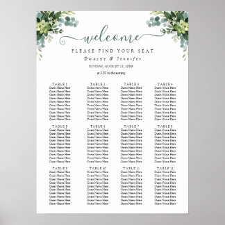 Poster Assento de casamento de verão com folhagem de euca