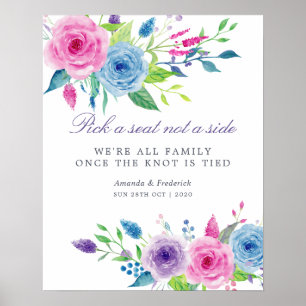 Poster Assento de Casamento Floral em Aquarela Mistura Vi