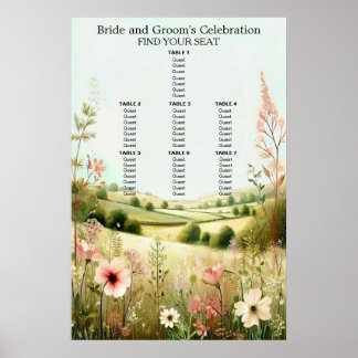 Poster Assento de Casamento Floral Rústico no Campo