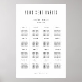 Poster Assento de Casamento Minimalista Moderno Preto e B