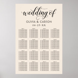 Póster Assento de Casamento Moderno em Creme e Preto