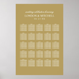 Póster Assento de Casamento Monograma Dourado Clássico