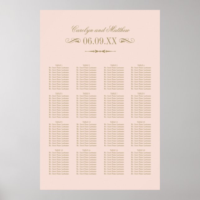 Poster Assento de Casamento Vintage Blush Antique Flouris (Frente)