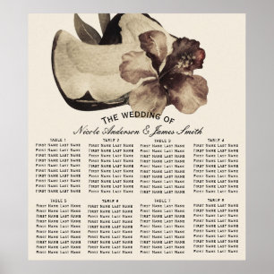 Poster Assento de Casamento Vintage Tropical Coco e Hibis