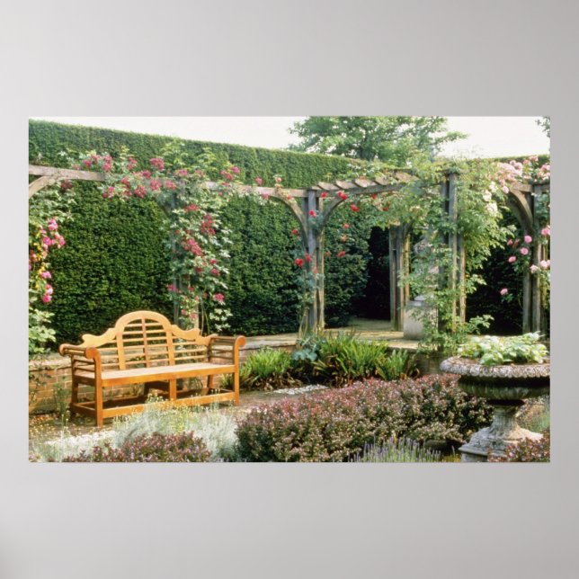 Poster Assento De Jardim Rosa Em Rosa Pergola, Com Berber (Frente)