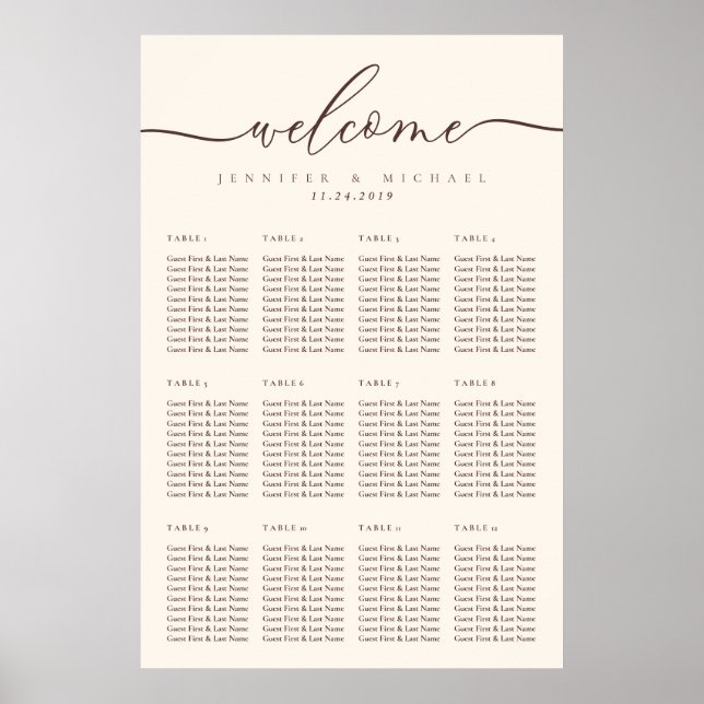 Poster Assento de mesa de casamento bem-vindo marrom choc (Frente)