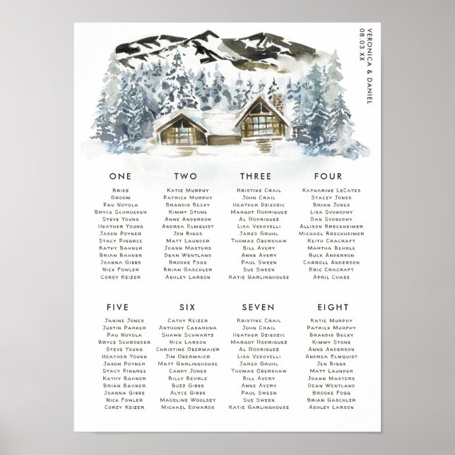 Poster Assento de Mesa de Casamento de Montanha de Invern (Frente)