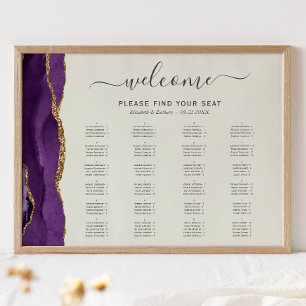 Poster Assento Dourado Roxo de Casamento de Marfim
