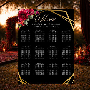Poster Assento elegante floral vermelho preto sombrio cas