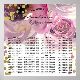 Poster Assento Floral em Aquarela Moderno Rosa e Dourado