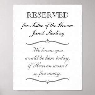Poster Assento Reservado Irmã do Noivo Memorial Casamento