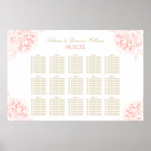 Poster Assentos de Casamento de Coral Elegante com Peônia