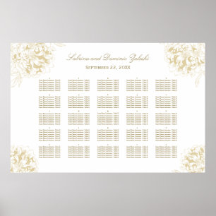 Póster Assentos de Casamento de Peônia Floral Dourada Ele