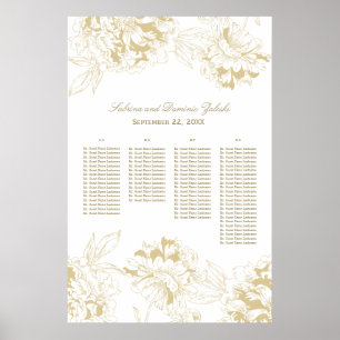 Póster Assentos de Casamento de Peônia Floral Dourada Ele