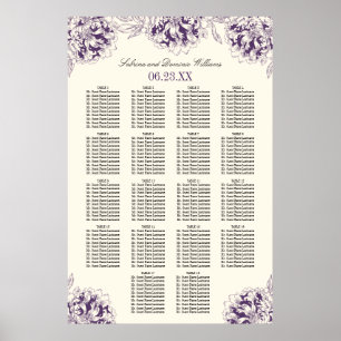 Póster Assentos de Casamento Elegantes com Peônia Floral