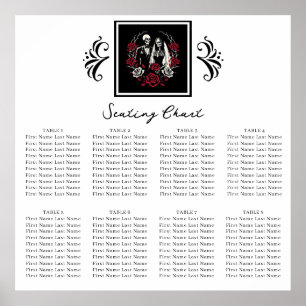 Poster Assentos de Casamento Esqueleto Rosas Brancas e Ve