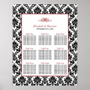 Póster Assentos de Casamento tema damasco vermelho, preto