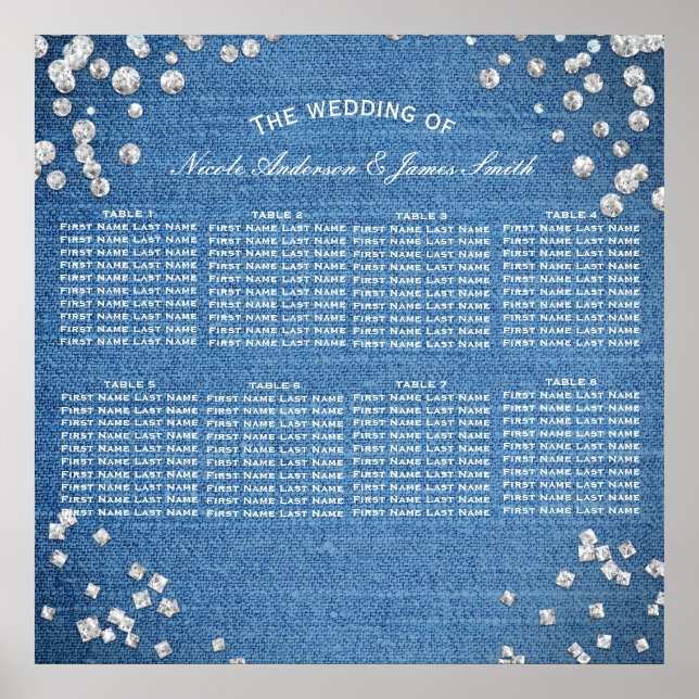 Poster Assentos de Mesa Glam Bling Chic Denim & Diamonds (Frente)