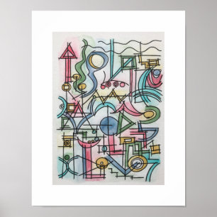 Poster Assimetria-Arte Geométrica Modernista Bauhaus Aqua