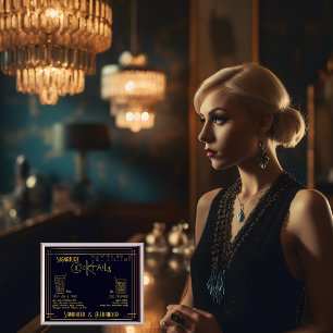 Poster Assinatura Art Deco Cocktails Sinal de Bar de Casa