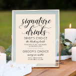 Póster Assinatura Bebe Creme Moderno e Casamento Negro<br><div class="desc">Sinais de poster da Signature Drinks, branco e preto, cristalino e cremoso moderno e neutro, apresenta um design tipográfico na moda preto com realces de escrita em letras maiúsculas e elegantes textos personalizados que podem ser personalizados com a noiva e a escolha do noivo de bebidas personalizadas e ingredientes listados....</div>