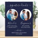Poster Assinatura Bebe Marinho de Foto Personalizado Casa<br><div class="desc">Bebidas de Assinatura! Caligrafia simples, mas elegante, esta placa de bar de bebida característica apresenta dois coquetéis "a Noiva" e "o noivo", personalizados com suas bebidas preferidas. Personalize esta placa de casamento elegante com a sua fotografia de noivado favorita ou fotografias de casais, nomes e bebidas de assinatura! Você também...</div>