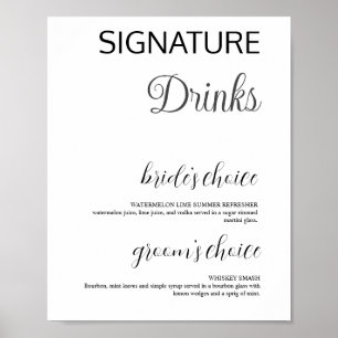 Poster Assinatura Branca Elegante Bebe Bar de Casamento