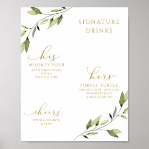 Poster Assinatura de Casamento Bebe Cocktails Verde Doura