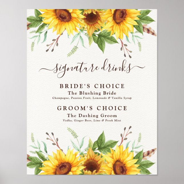 Poster Assinatura de Casamento Bebe Rustic Boho Sunflower (Frente)