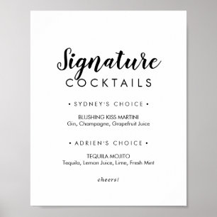 Poster Assinatura de Coquetéis de Caligrafia Simples
