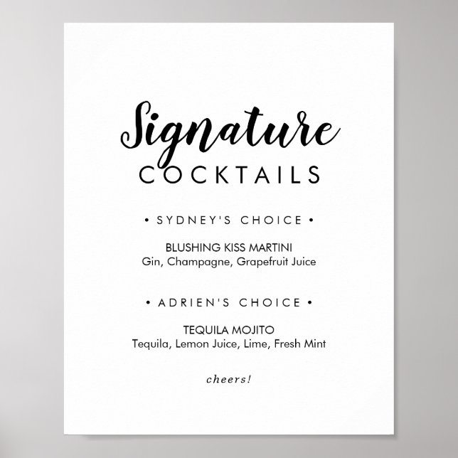 Poster Assinatura de Coquetéis de Caligrafia Simples (Frente)