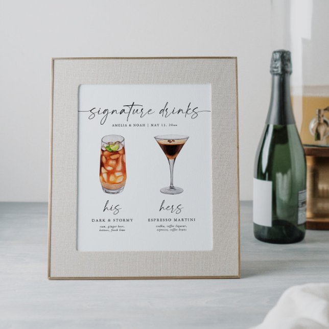 Poster Assinatura Elegante Bebe Sinal de Bar de Casamento (Criador carregado)