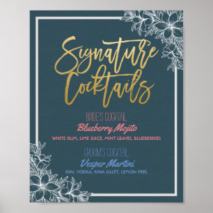 Poster Assinatura Floral Menu Cocktail Drink Decor de Cas