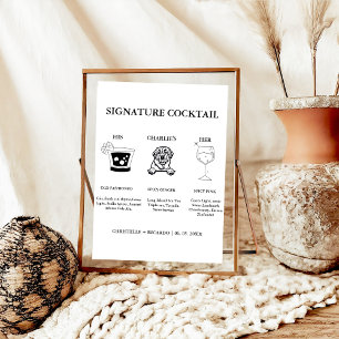 Poster Assinatura Moderna Coctail Beber Sinal de Bar de C