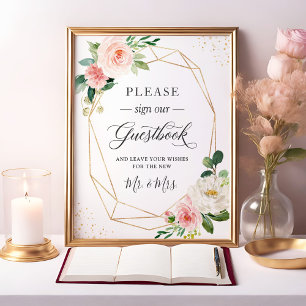 Poster Assine Nosso Guestbook Clássico Rosa Esbranquiçado
