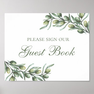Poster Assine nosso livro de hóspedes. Azeitonas. Casamen