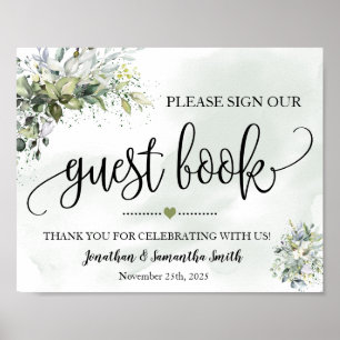 Poster Assine nosso livro de visitas casamento eucalipto