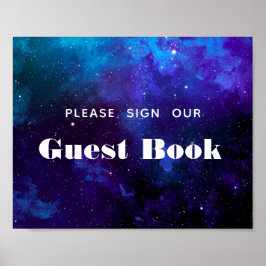 Poster Assine nosso livro de visitas. Noite espacial casa