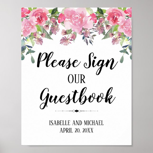 Póster Assine nosso Sinal de Guestbook de Casamento 8x10 (Frente)