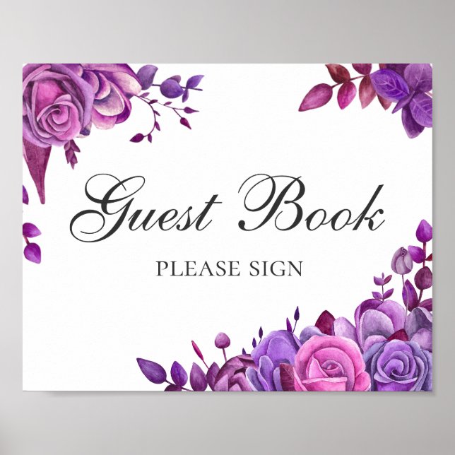 Poster Assine o livro de visitas. Flores de casamento ros (Frente)