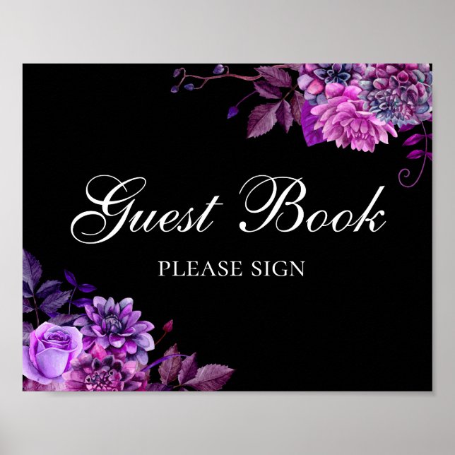 Poster Assine o livro de visitas. Flores roxas. Casamento (Frente)
