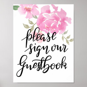 Póster Assine por favor nosso casamento floral do roteiro