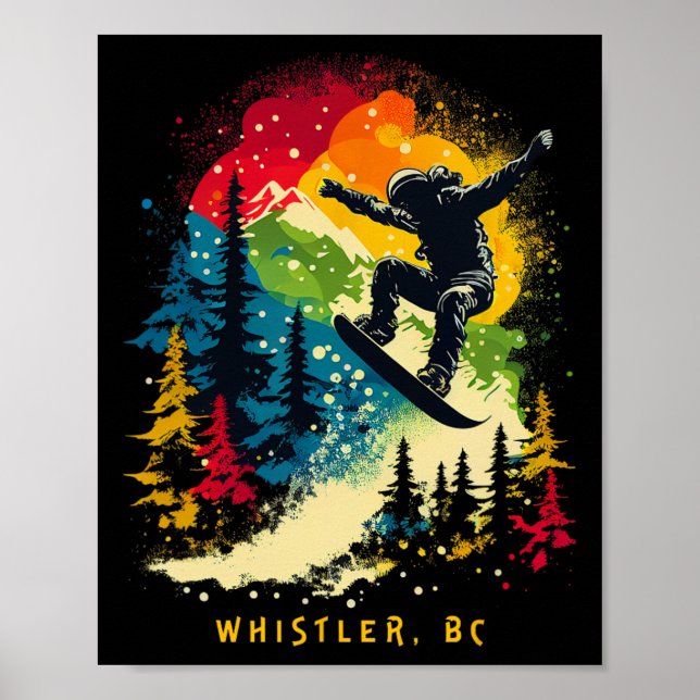 Poster Assobiador Bc Canadá Snowboarder Snowboard Resort (Frente)